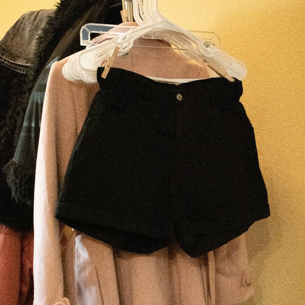 NASTY GAL | (NWT) BLACK DENIM PAPER BAG SHORTS - ROLL WITH US DENIM